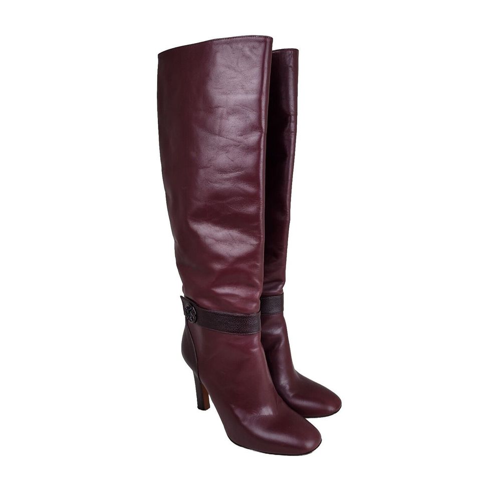 Bruno Magli Womens Red Leather Belt High Heels Tall Boots Size EU37  US6.5 Italy